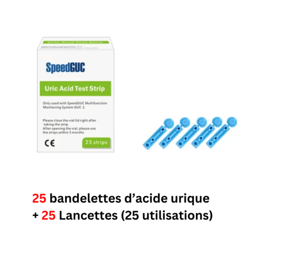 Bandelettes d'acide Urique, de glucose ou de cholestérol + Lancettes